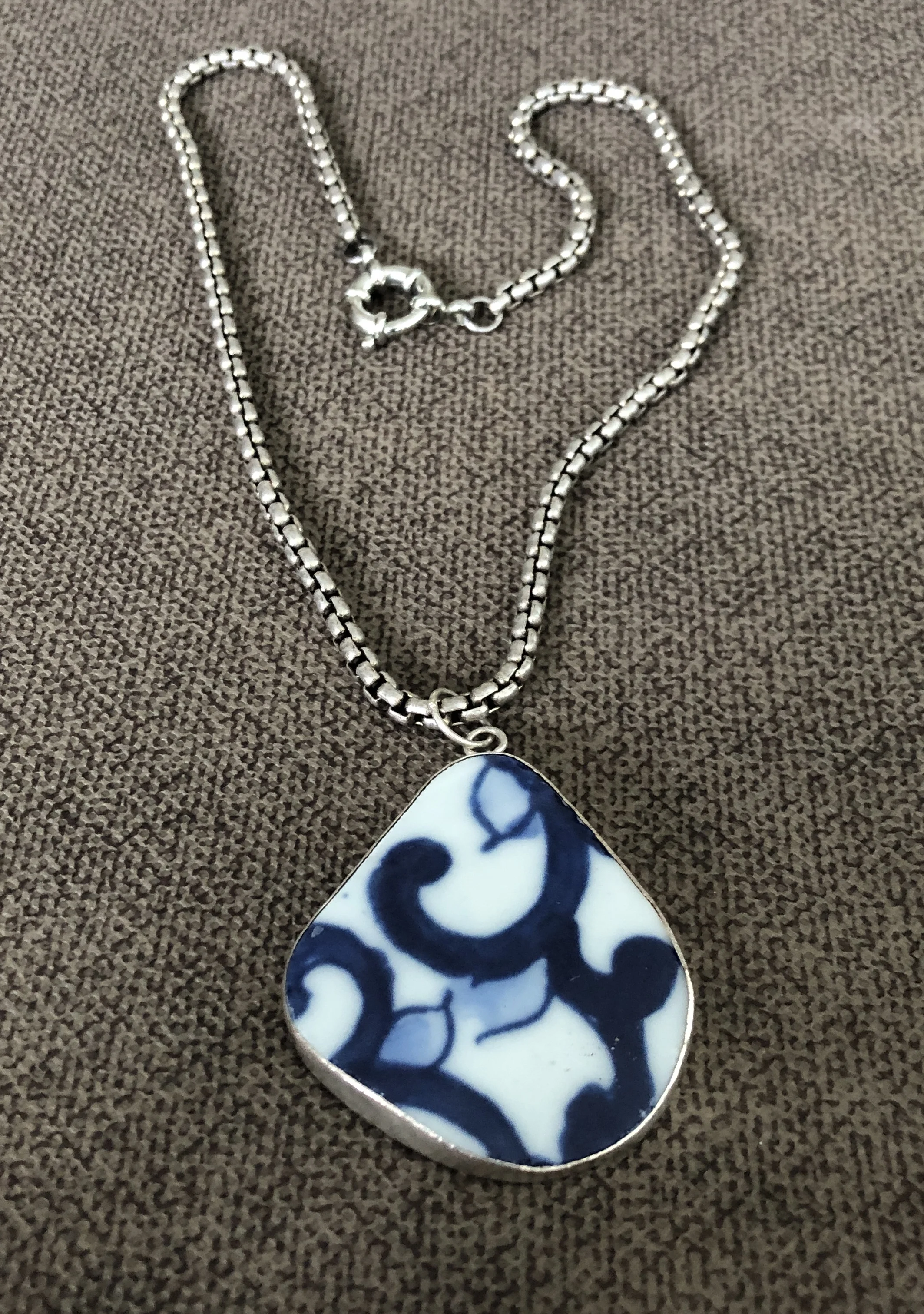 Navy and white porcelain pendant 