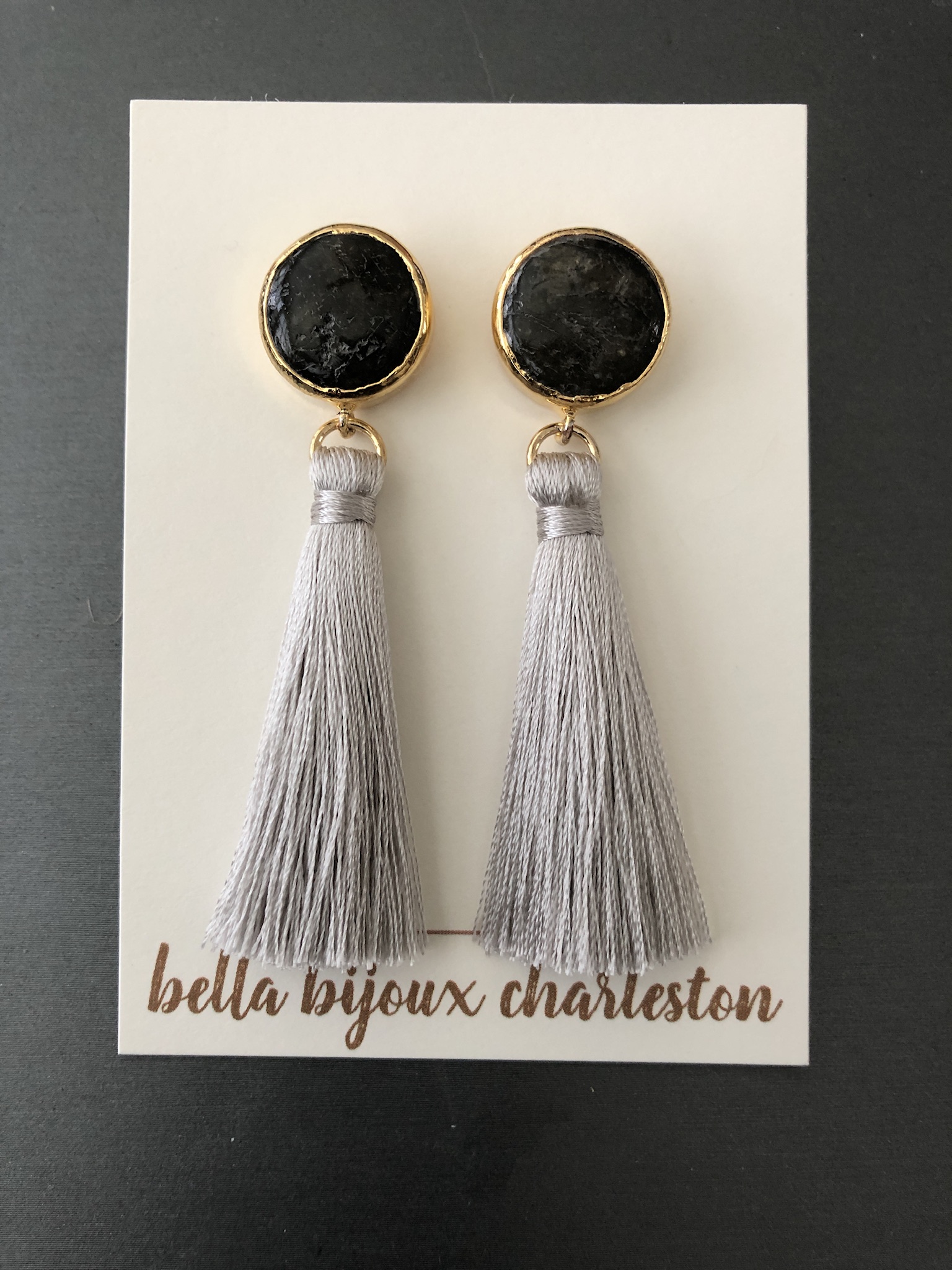 Black and grey tassel earrings 