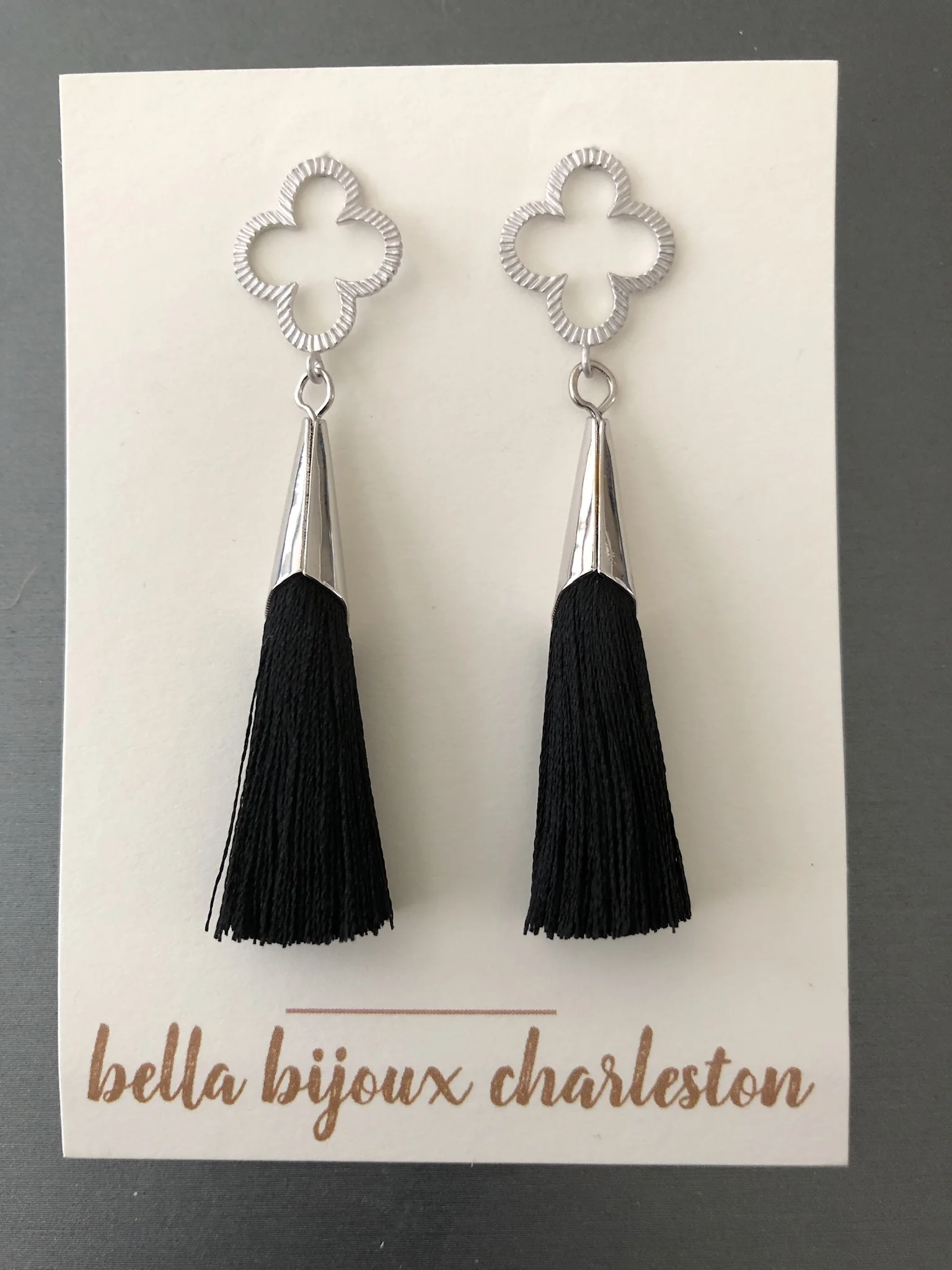 Quatrefoil tassel earrings