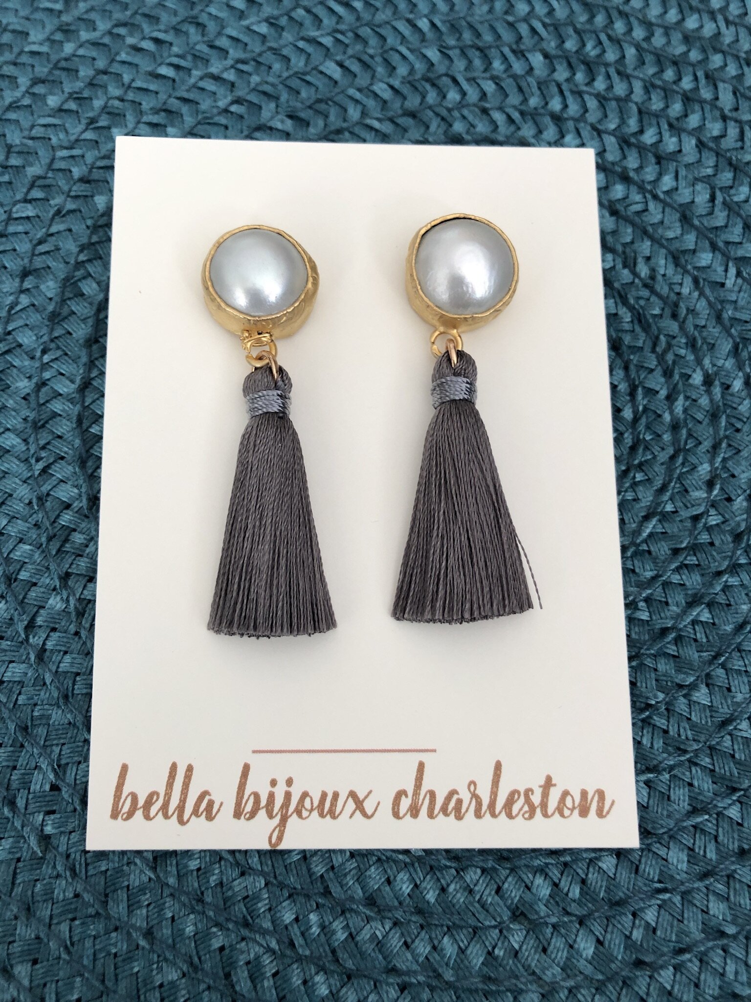 Grey tassel pearl earrings