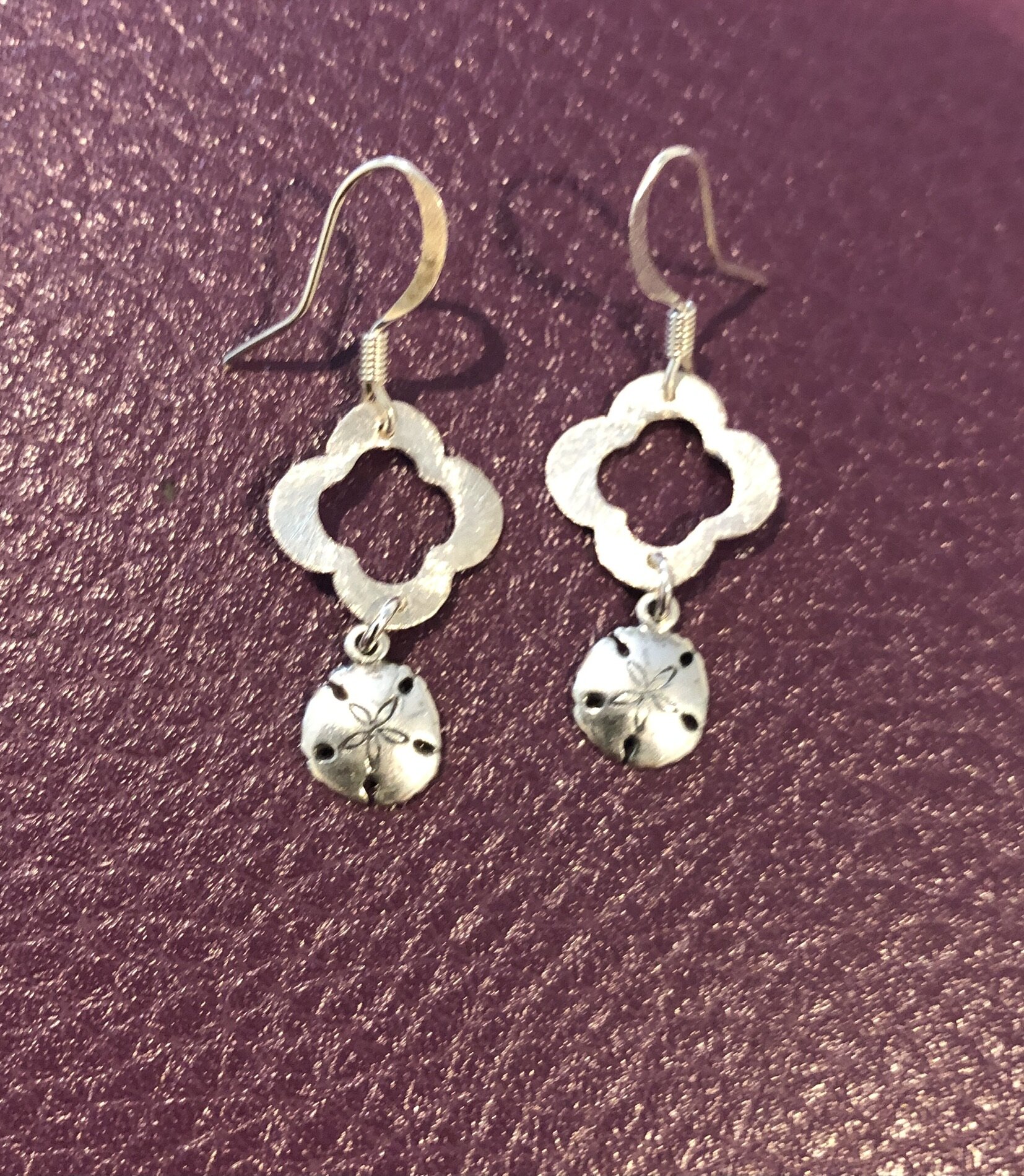 Sterling sand dollar quatrefoil earrings