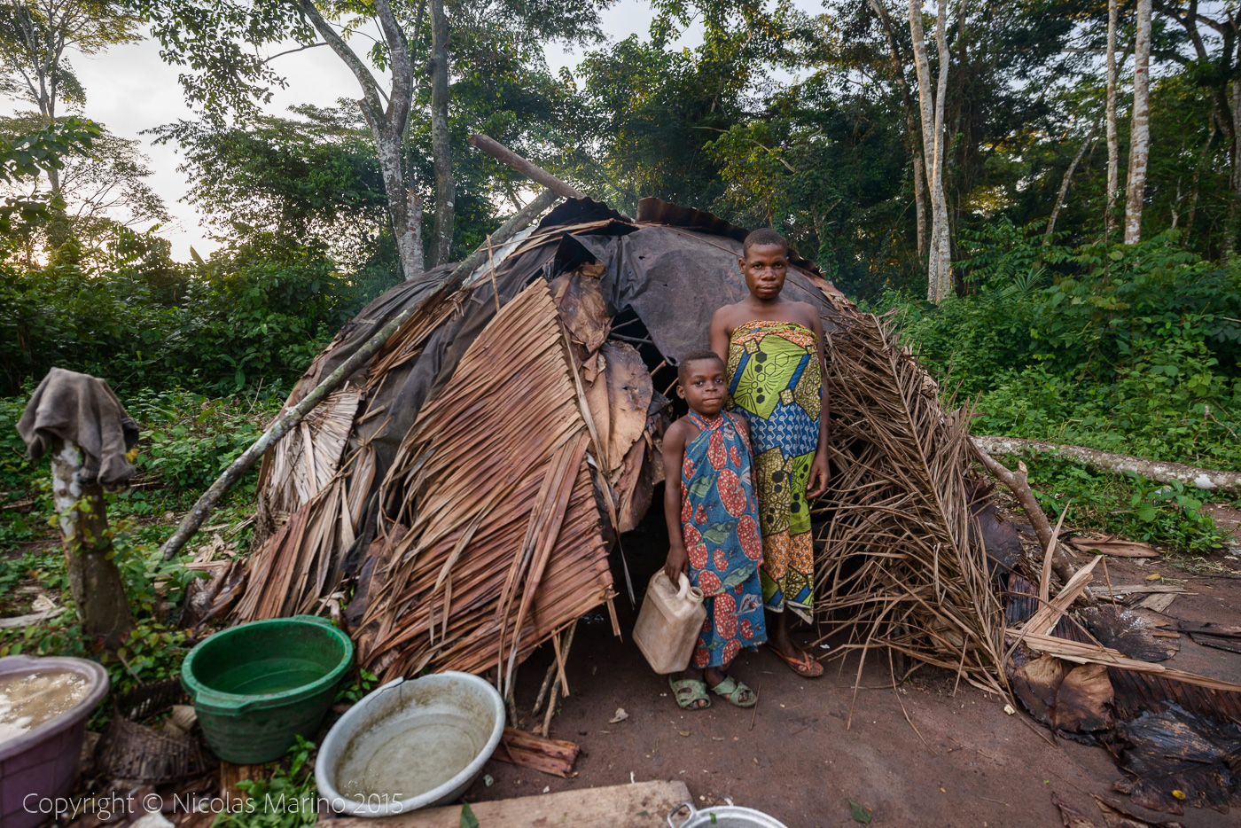 Life in the equatorial rainforest. The Bayaka Pygmys. Central African Republic