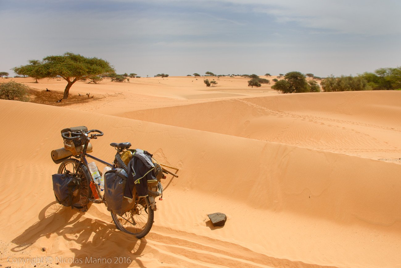  Cycling in the Sahara desert. Mauritania 