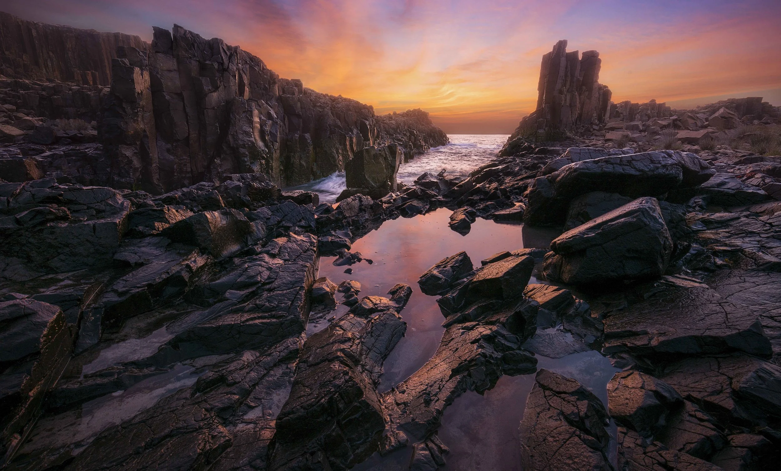 Vibrant sunrise over Bombo Quarry, New South Wales