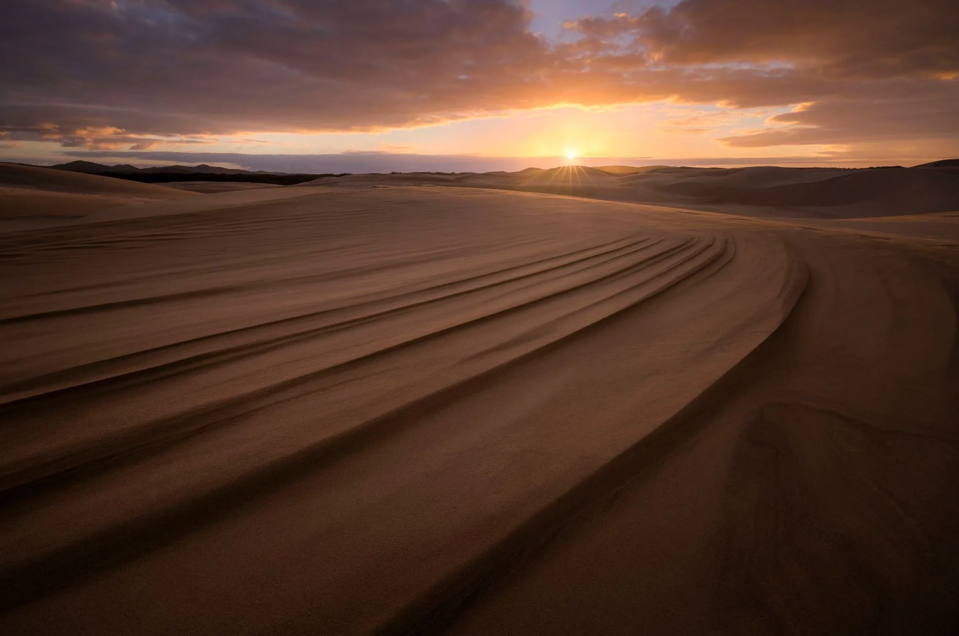 Early morning light highlighting the sand patterns of Stockton Sand Dune
