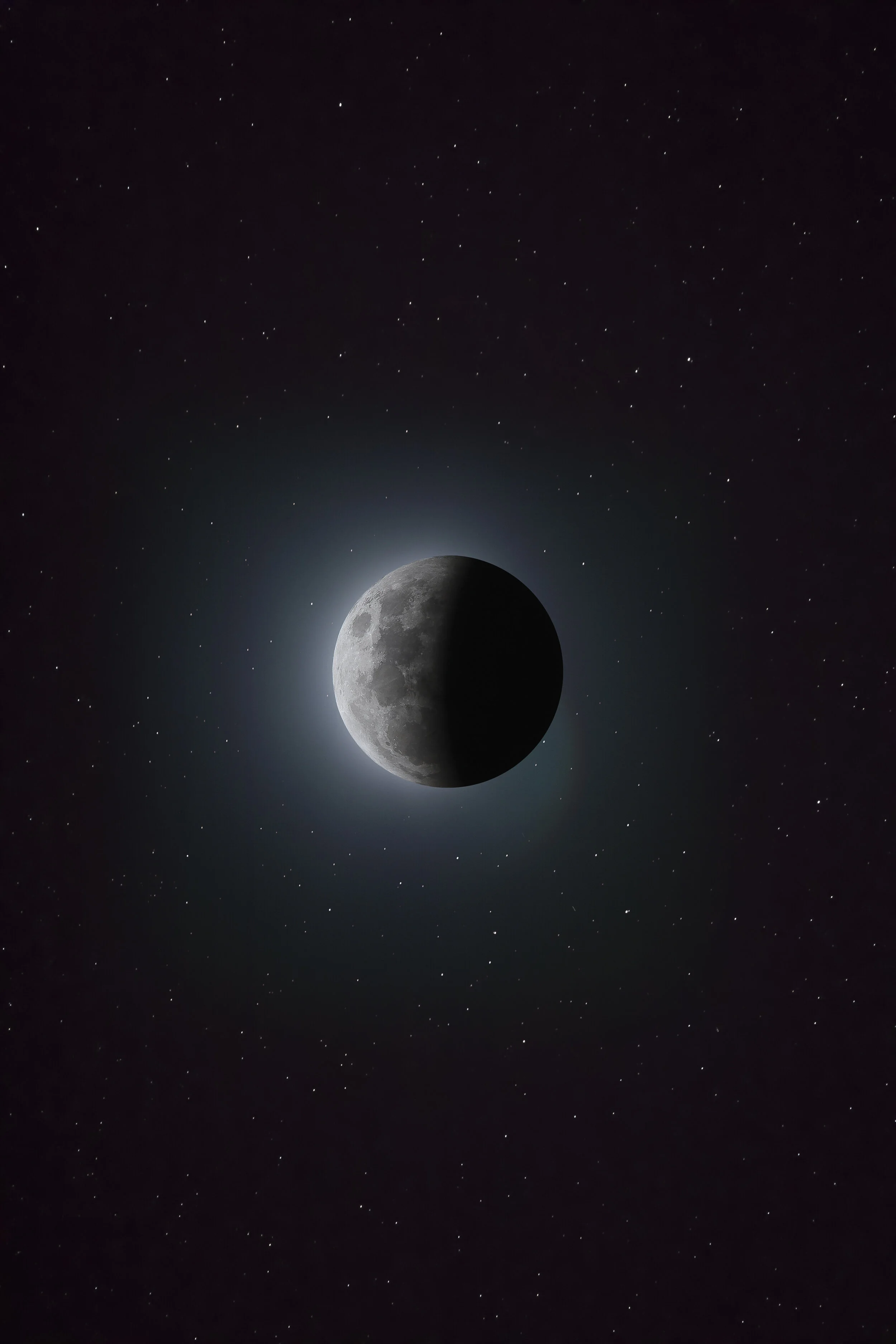 Partial shadow appearing on the moon before a lunar eclipse