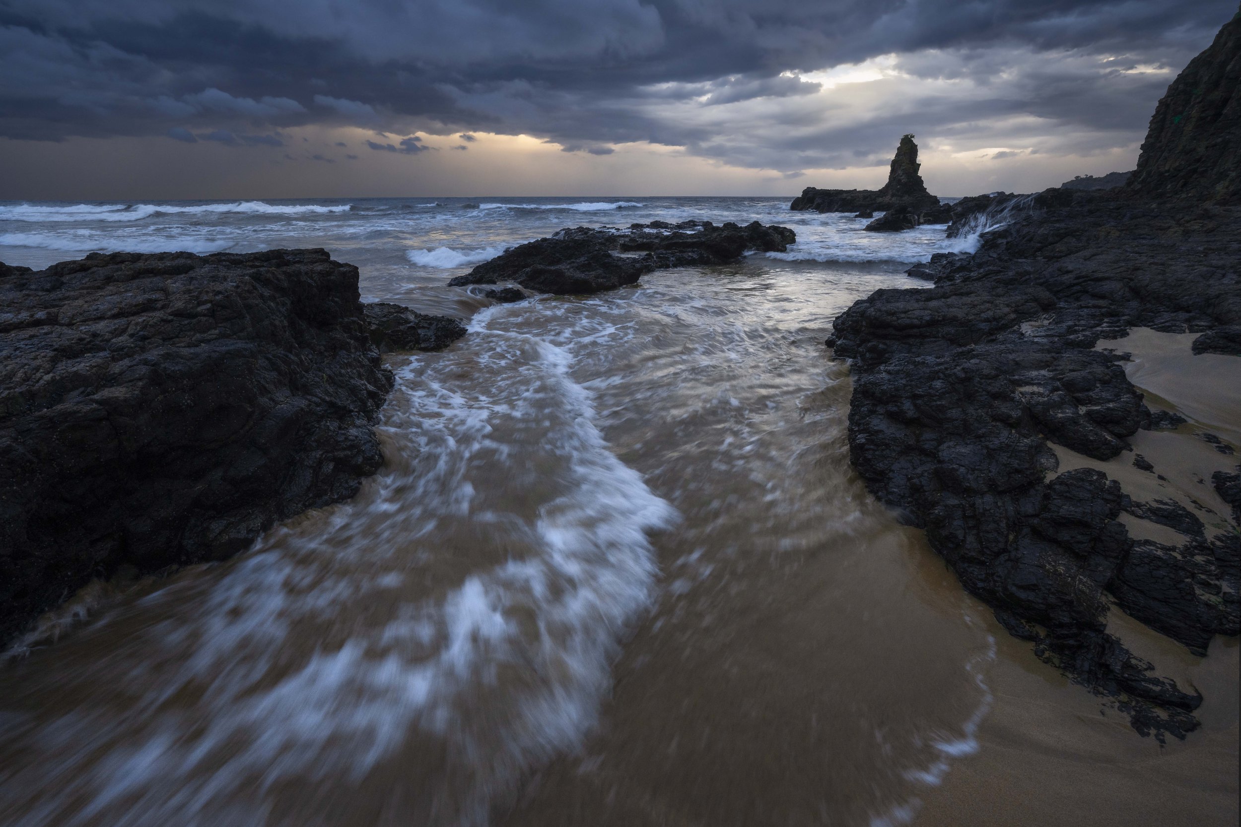 Storm clouds over Cathedral Rocks, Kiama, New South Wales
