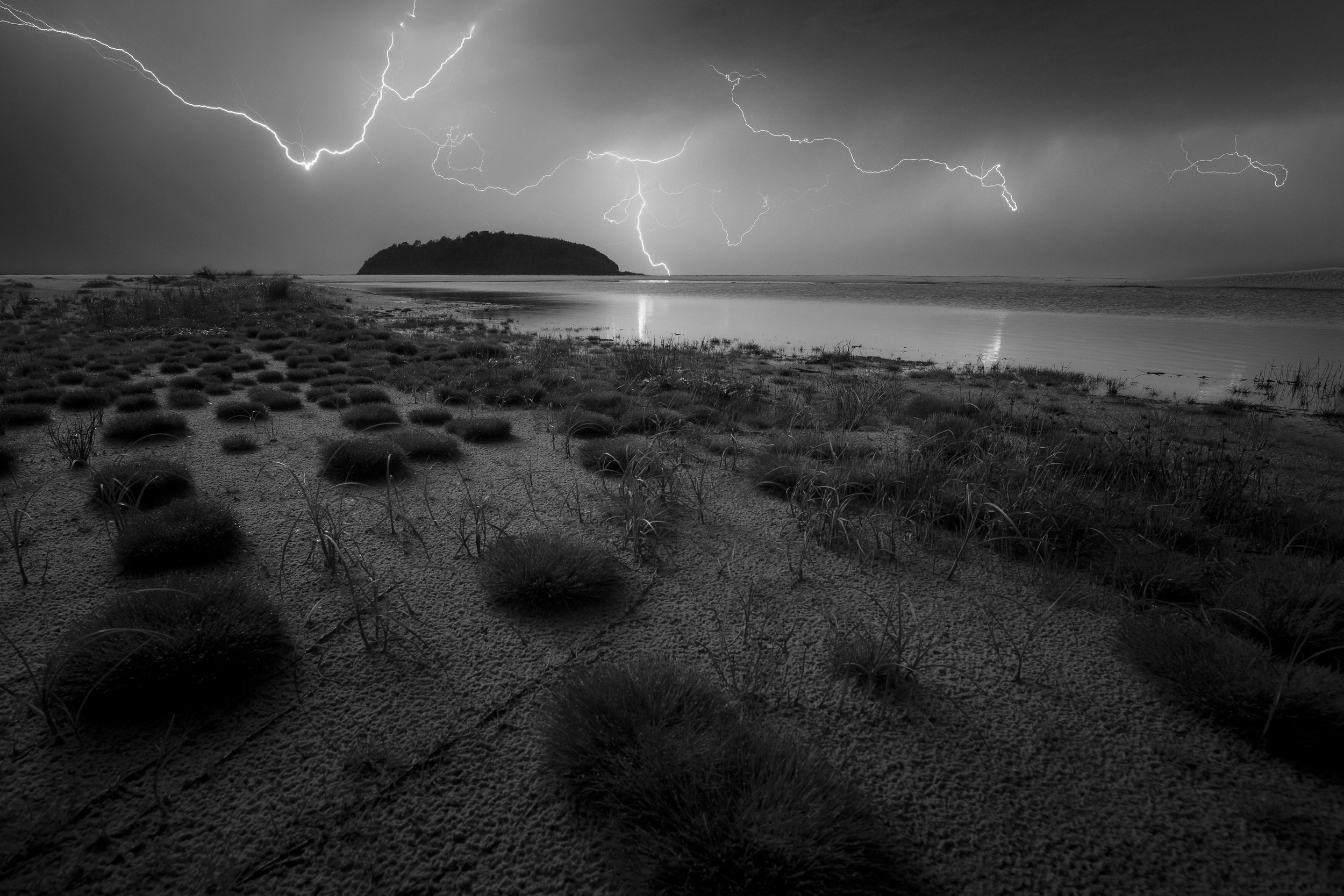 Storm clouds and lightning above Lake Tabourie
