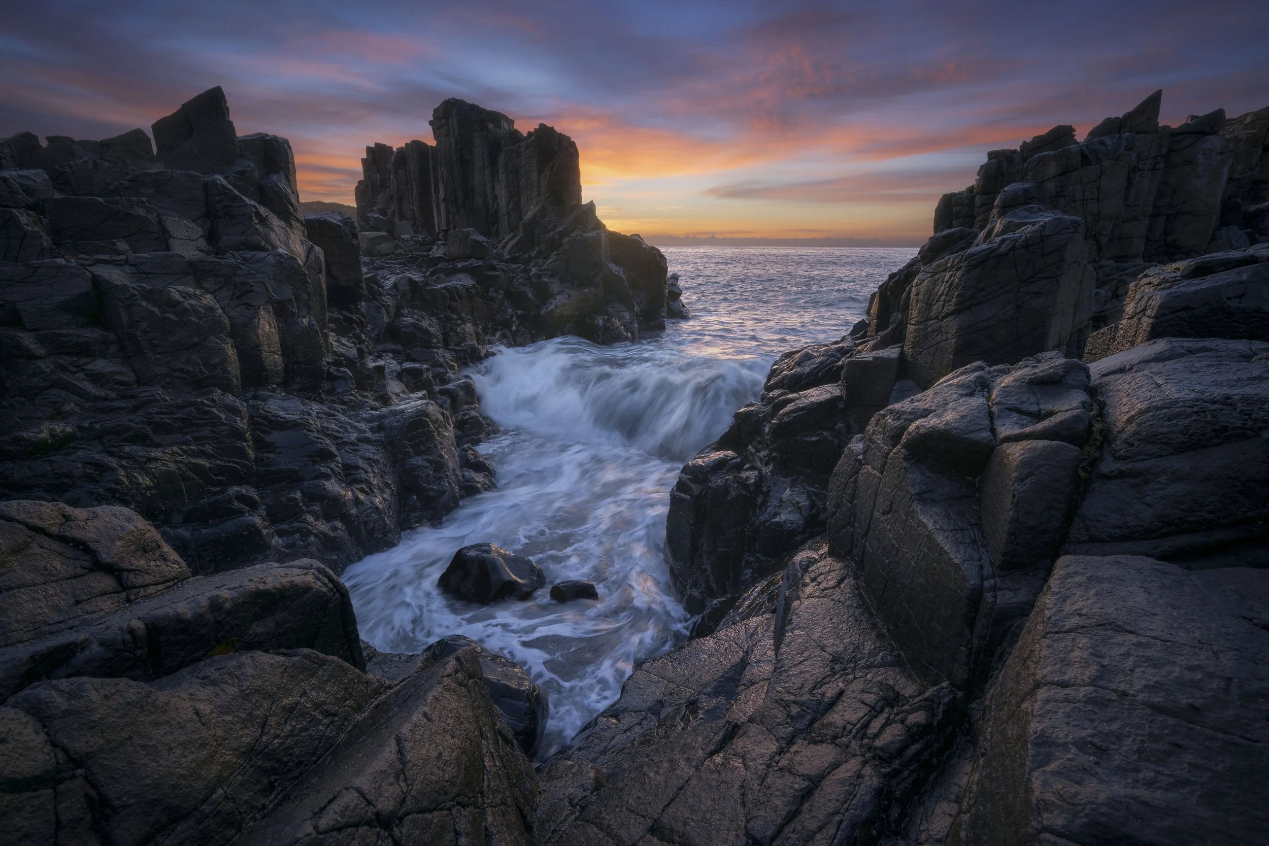 Early morning light illuminating the rock formations at Bombo Quarry