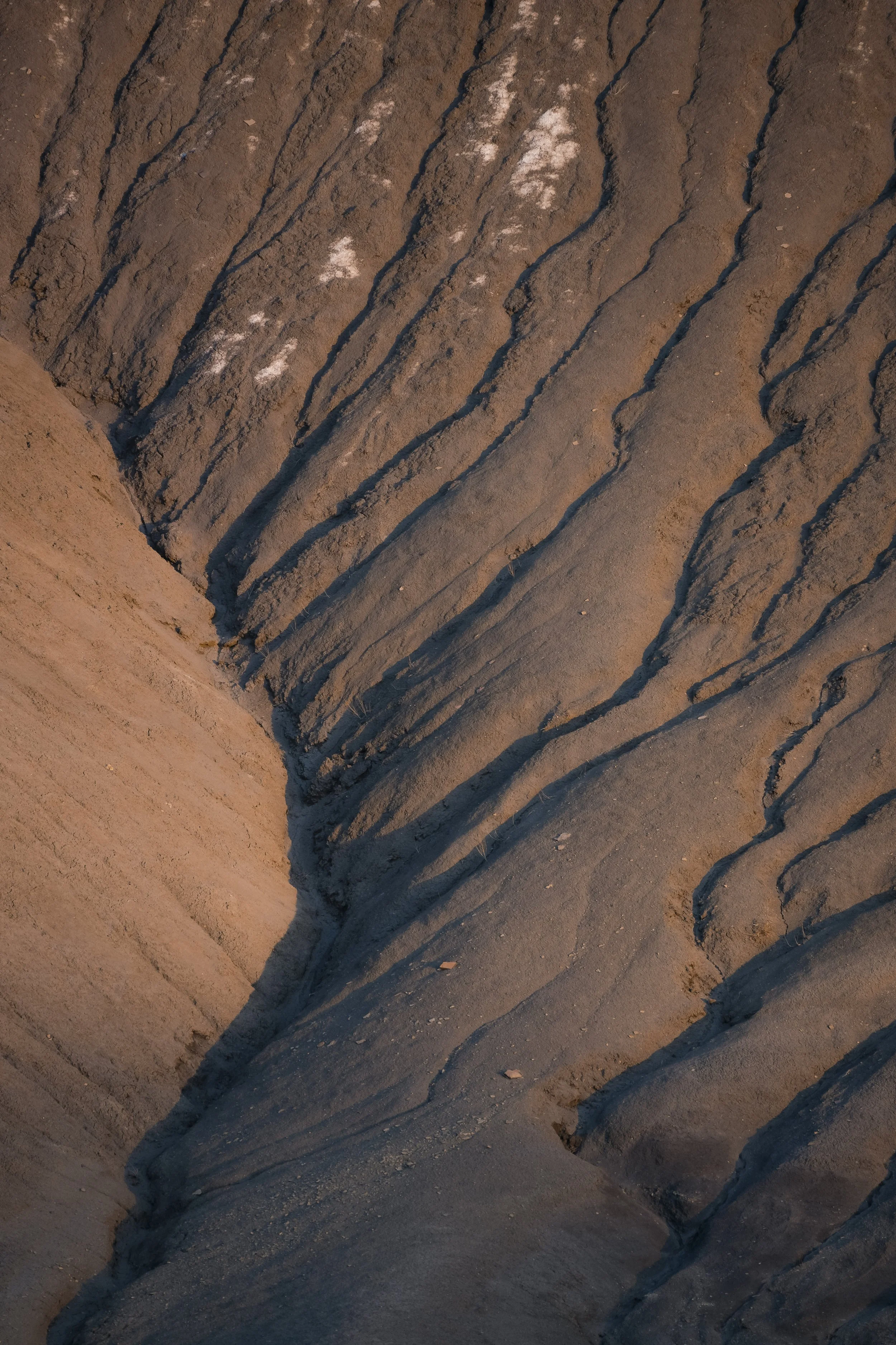 Sunlight illuminating patterns in the desert sand