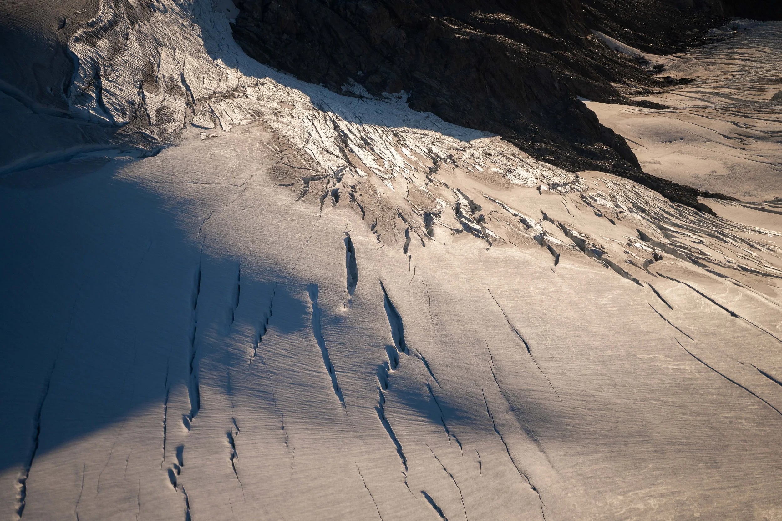 Aerial view of crevasses in a glacier