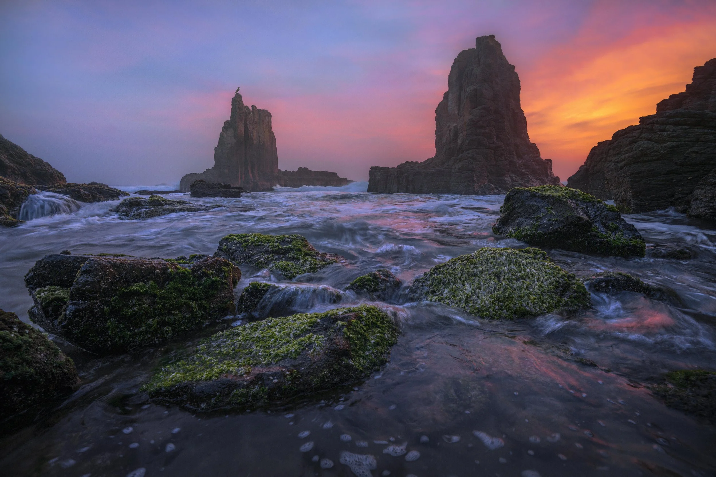 Early morning light illuminating the cliffs and coastline at Cathedral Rocks