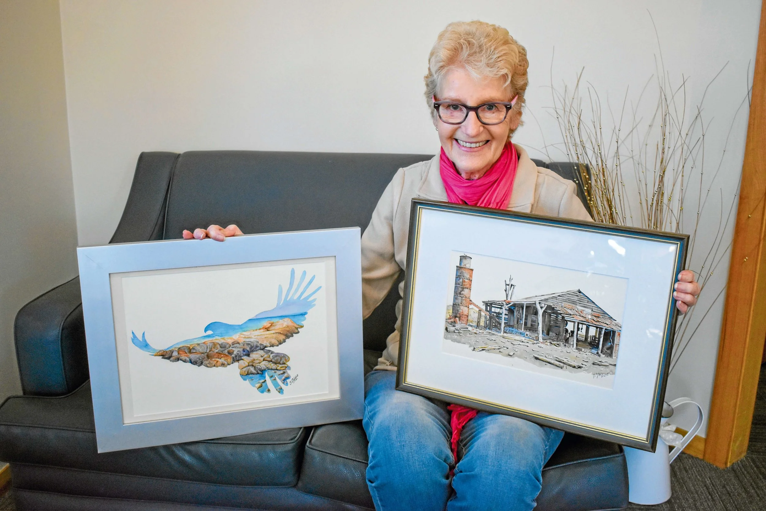 • North Eastern Art and Craft Association secretary Sue Johnson with two pieces that will feature in the exhibition.