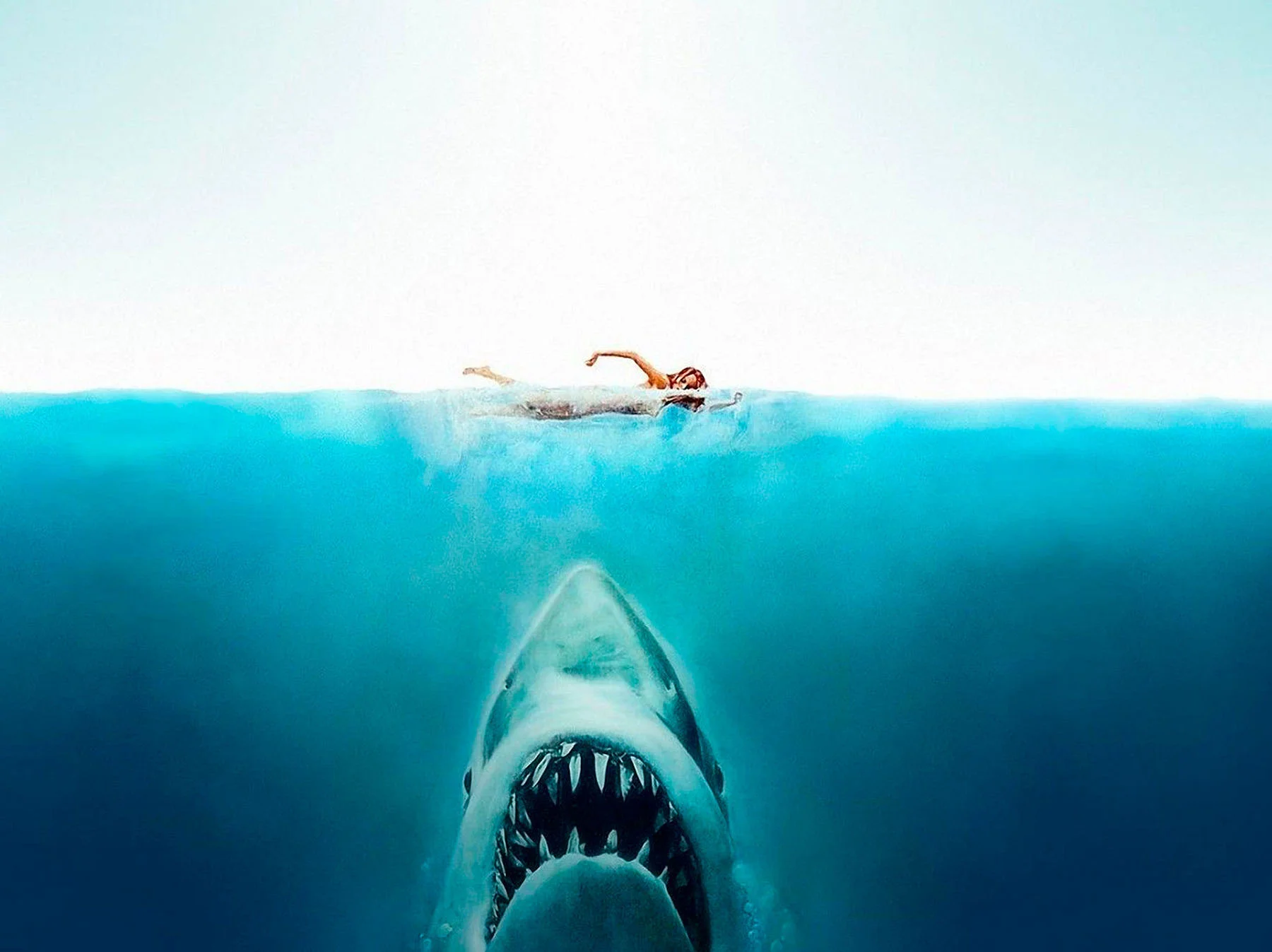 Jaws book jacket and movie poster illustration by Roger Kastel.1974.