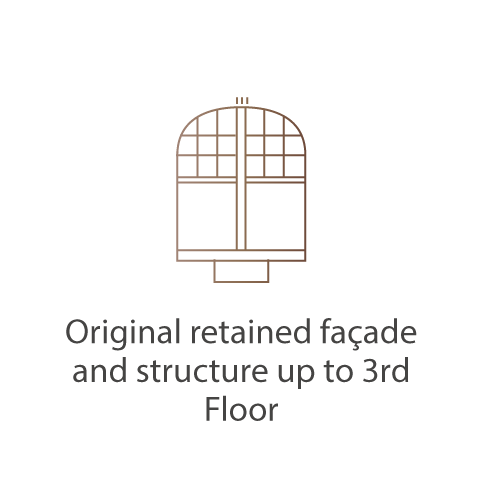 Original preserved facade and structure up to 3rd floor