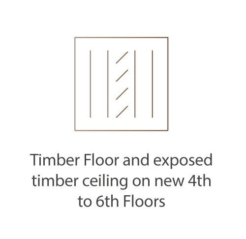 timber floor and exposed timber ceiling on new 4th to 6th Floors