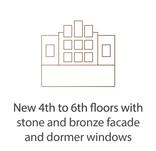 New 4th to 6th floors with stone and bronze facade and dormer windows