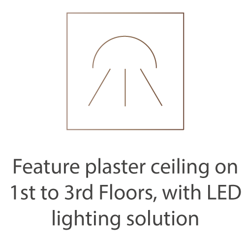 Feature plaster ceiling on 1st to 3rd Floors, with LED lighting solution