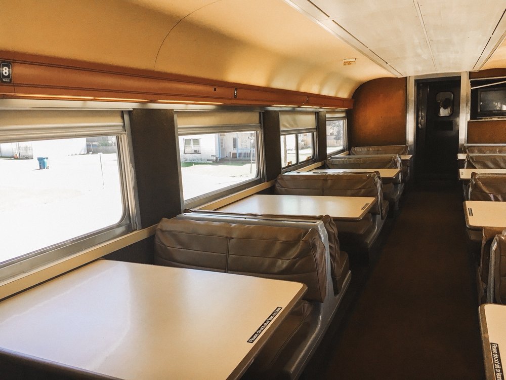 Dining car seating. Dining car seating is not as roomy as the reserved coach seating. Taller passengers should opt for reserved coach seating for maximum comfort!