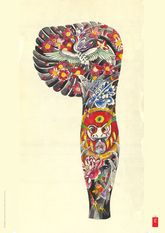 Daruma's dream, New Style Japanese Sleeve Tattoo Flash