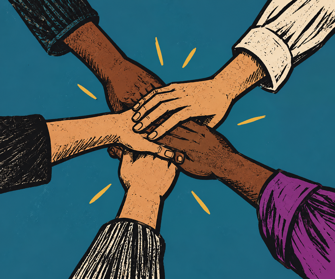 Ilustración de manos unidas en colaboración