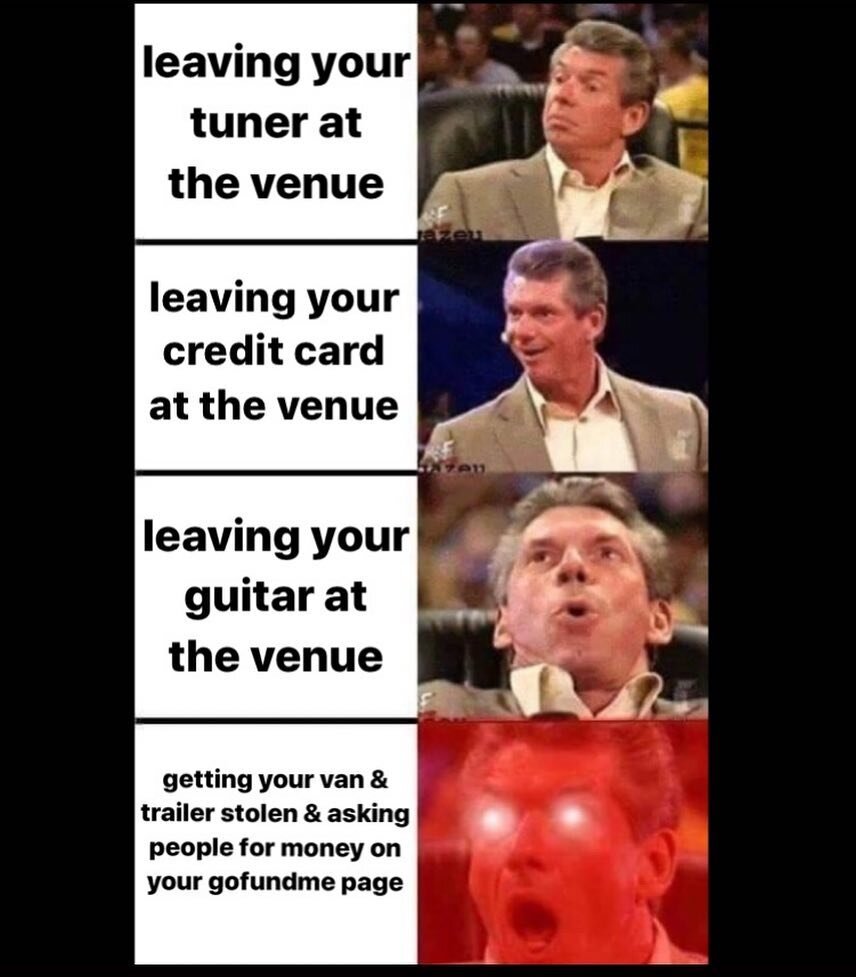 Hate it when that happens 😡🚐🎸🥁#guitar #bass #van #trailer