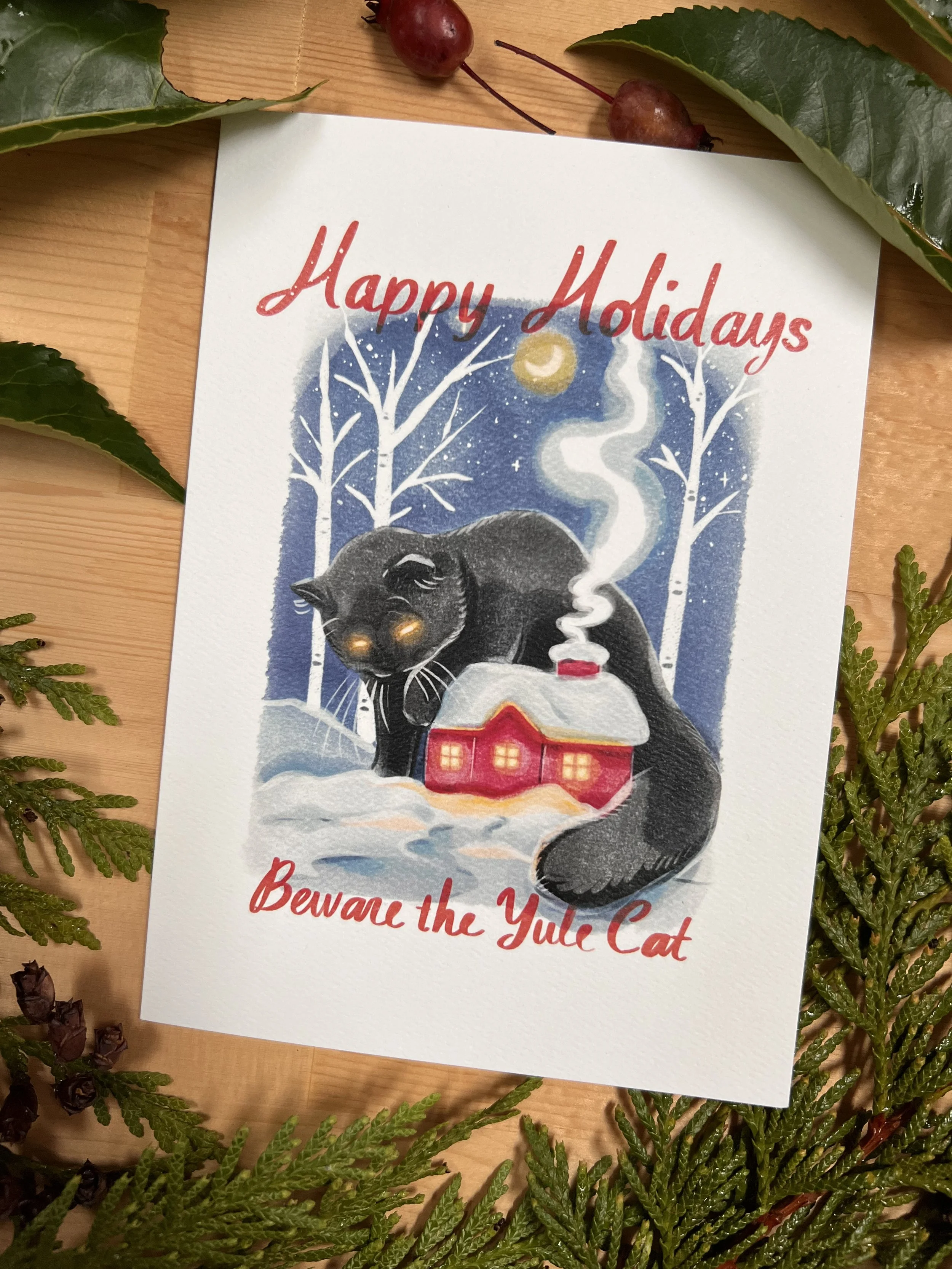 Yule Cat 5"x7" Holiday Art Card