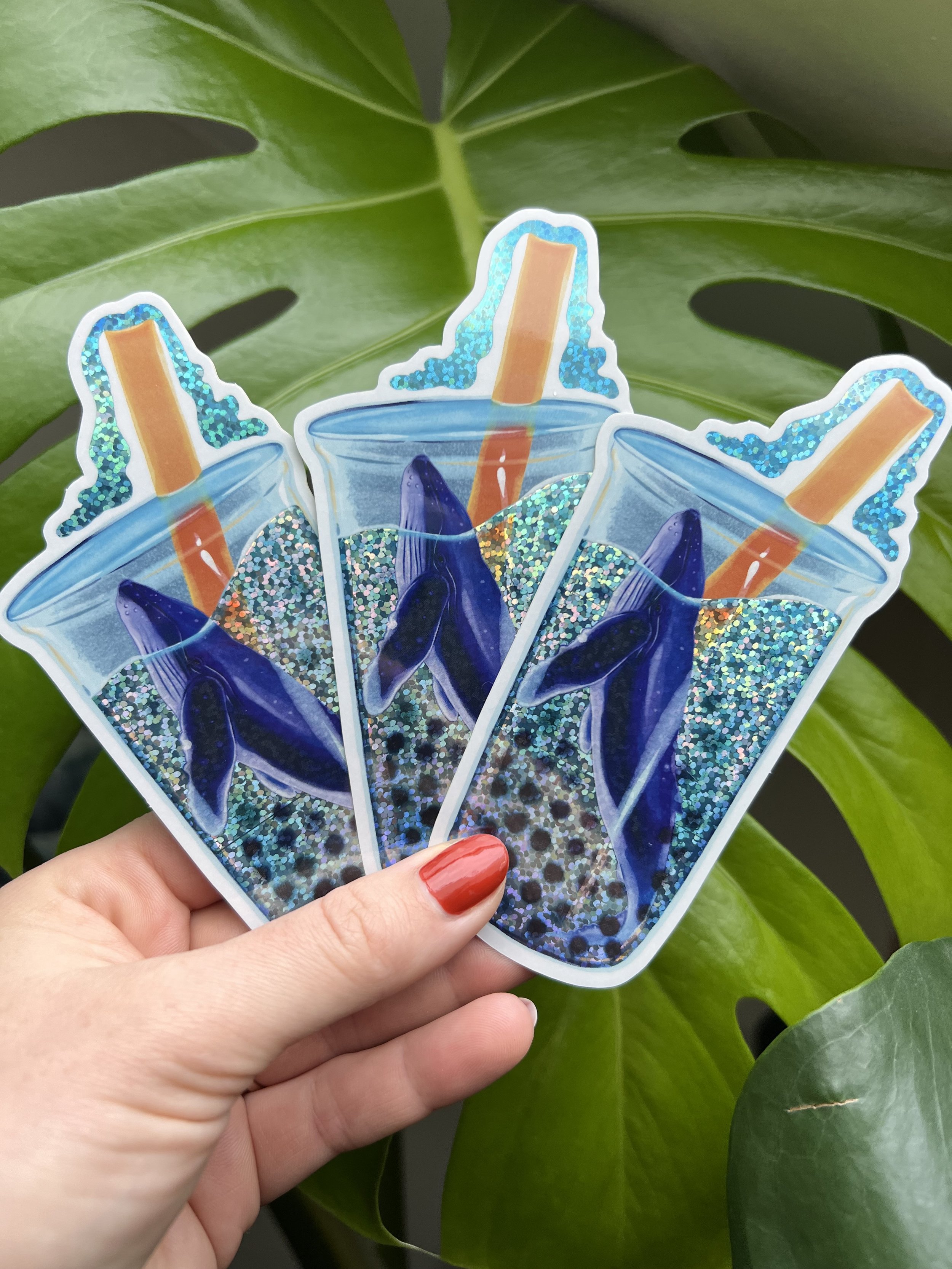 Boba Whale 5" Glitter Sticker