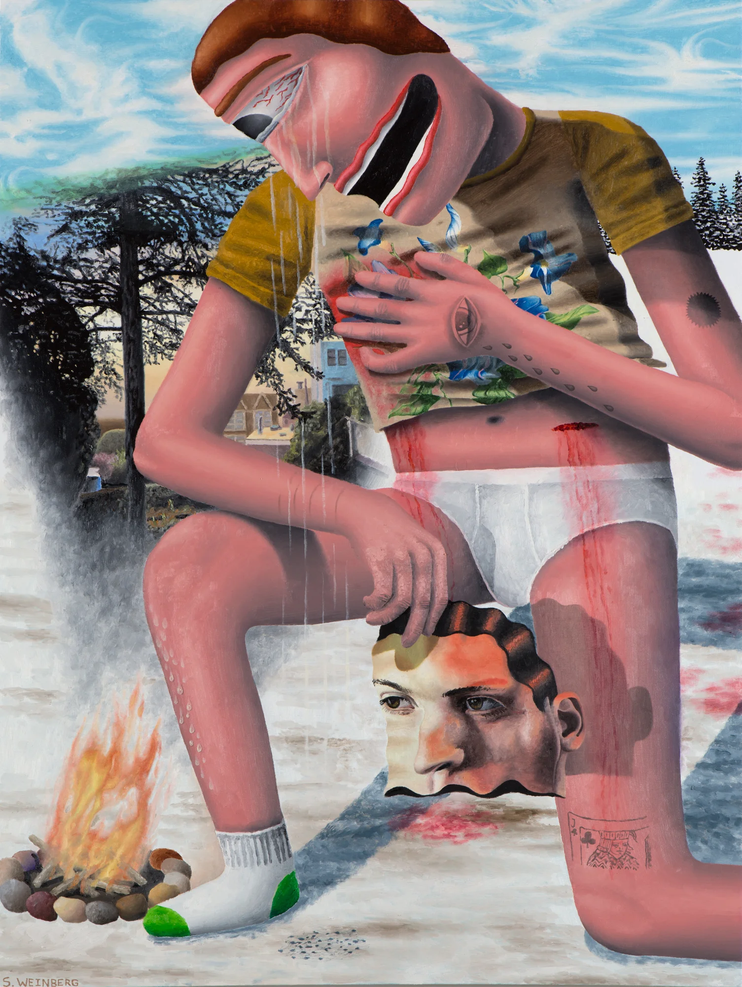 Donning the Ceremonial Death Shirt 48"x36" Oil and acrylic on canvas 2016