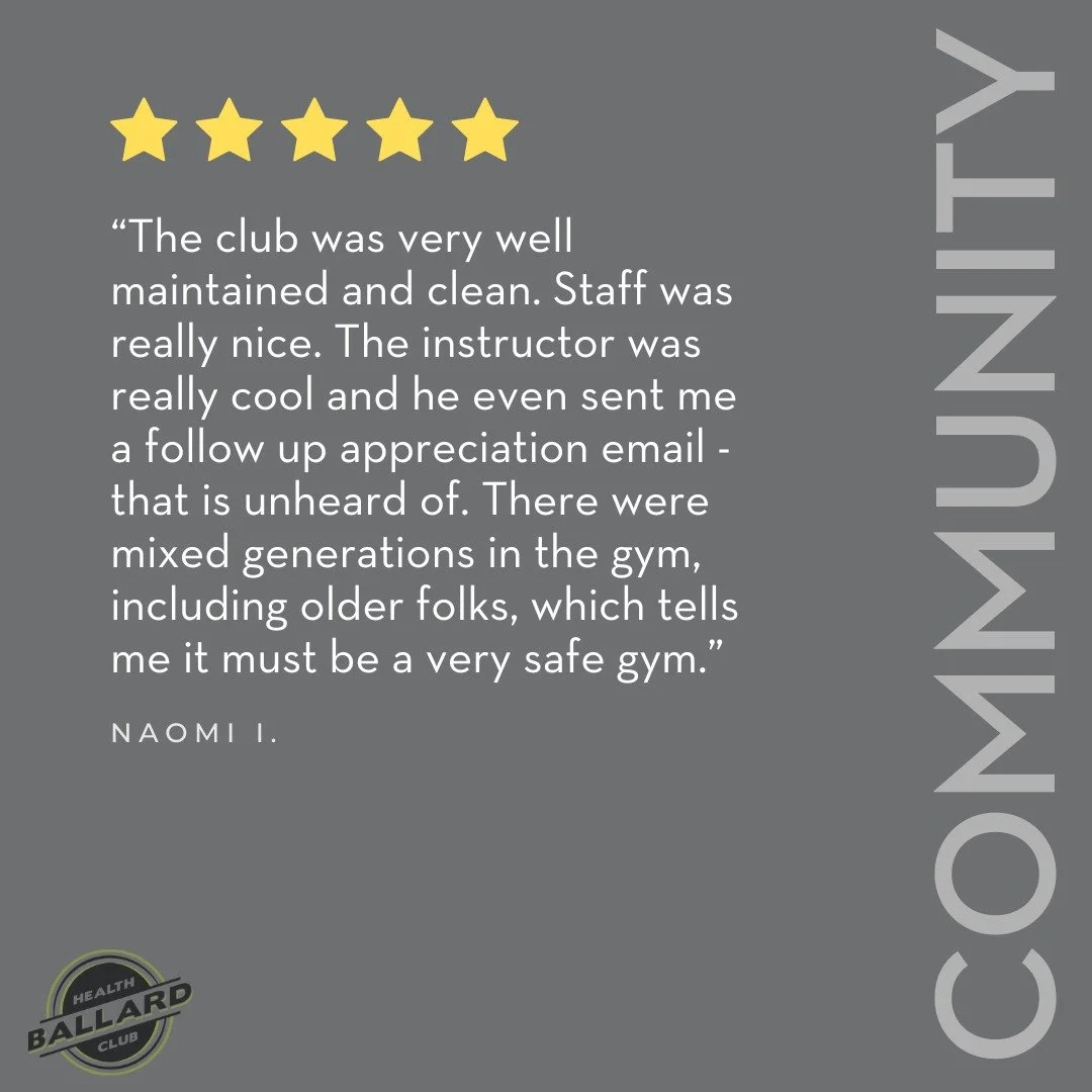 Our members and visitors are loving Ballard Health Club! Swipe through these amazing reviews highlighting our diverse classes, top-notch equipment, welcoming vibe, and awesome instructors. Big thanks to our community&mdash;couldn&rsquo;t do it withou