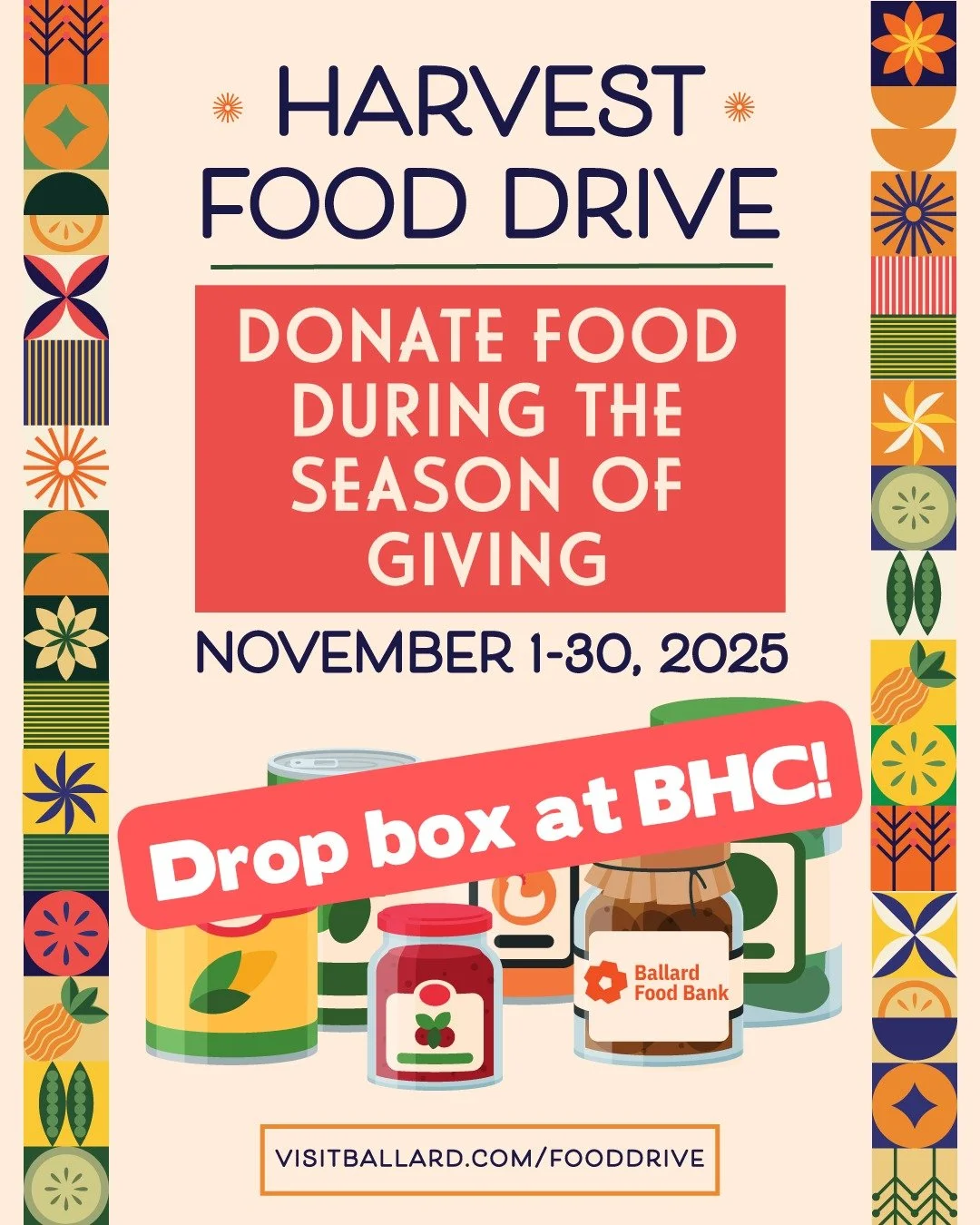 Share some goodness in the neighborhood this holiday season by donating non-perishable food or hygiene items for the Ballard Food Bank. Ballard Health Club is one of dozens of Ballard businesses that have set up drop-off bins at their location for th