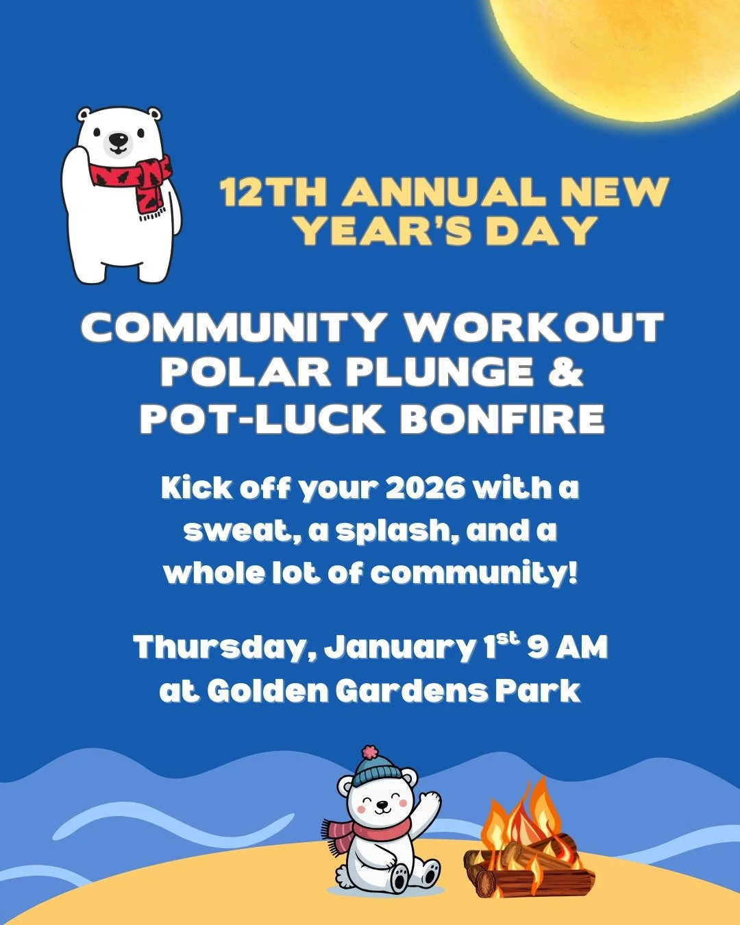 Join us for the 12th Annual New Year's Day Polar Plunge &amp; Potluck Bonfire at Golden Gardens Park! ❄🤽

Kick off your 2026 with a sweat, a splash, and a whole lot of community! 🎉

Thursday, January 1st at 9:00am. We&rsquo;ll start with a friendly