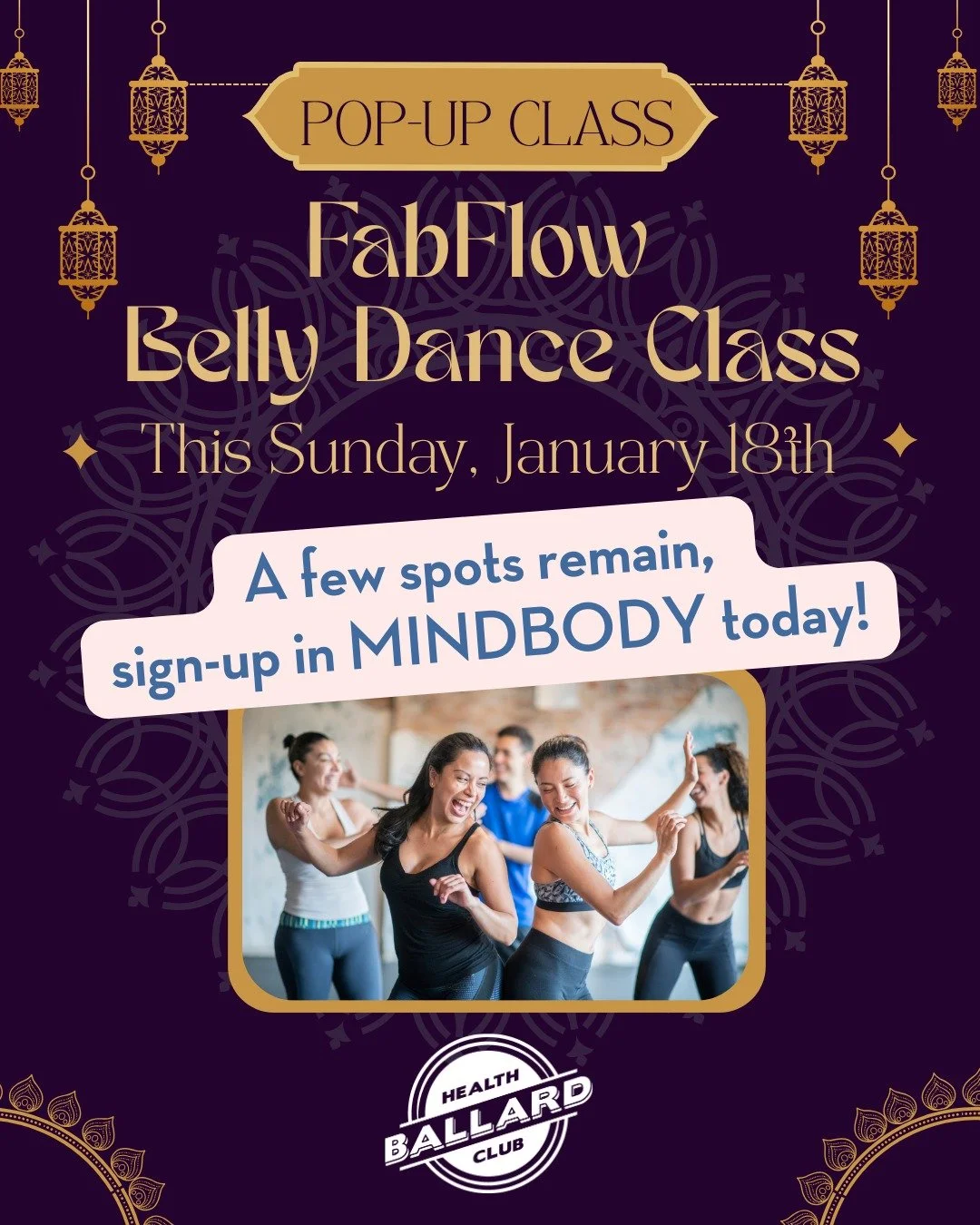 A few spots remain for our pop-up "FabFlow Belly Dance Class" this Sunday, January 18th from 12:30-1:30 pm, so sign-up today!

Instructor Rebecca Uyleman
will lead this multi-level Belly Dance Class for anyone - from beginners to advanced S