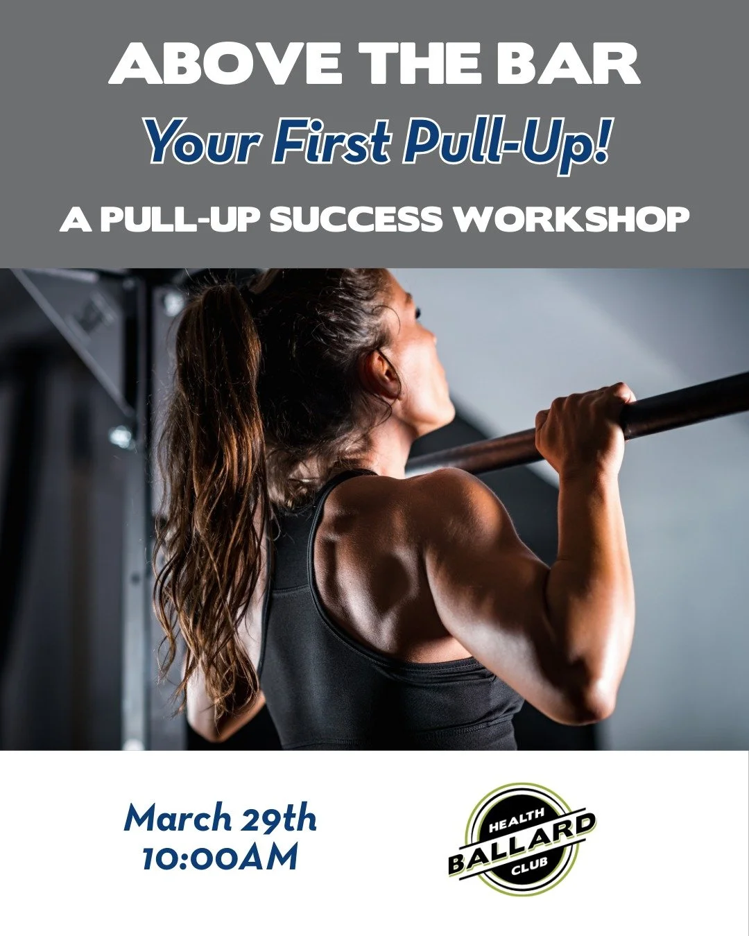 Ready to get your first pull-up? Learn the techniques and progressions that will get you there at our upcoming Above the Bar Pull-up Workshop!

Above the Bar is a one-hour workshop designed to help you build the strength, technique and confidence to 