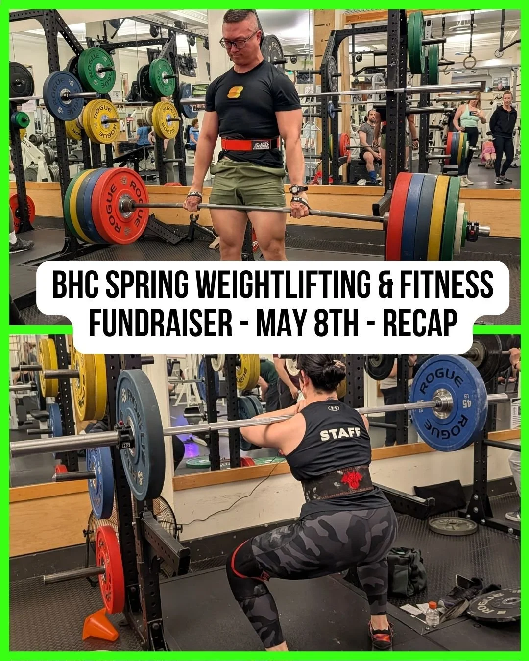 BHC SPRING WEIGHTLIFTING &amp; FITNESS FUNDRAISER RECAP 💪

What an absolute BLAST on May 8th!
From crushing 3-rep maxes on shoulder press, front squat, and sumo deadlift&hellip; to max height box jumps, wall-sit battles, air bike foam roller wars, a