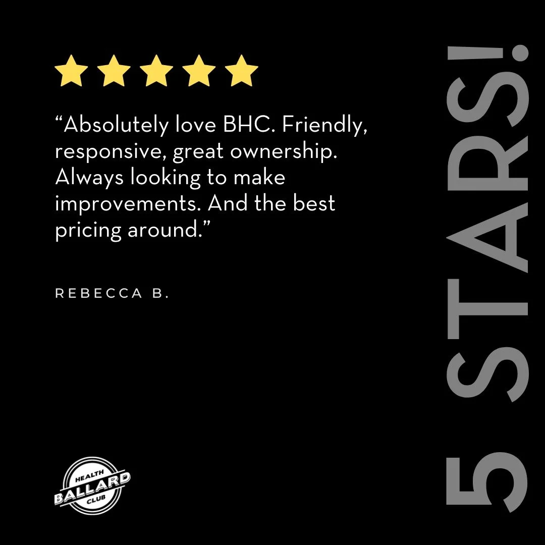 Our members and visitors are loving Ballard Health Club!

Swipe through these amazing reviews highlighting our diverse classes, top-notch equipment, welcoming vibe, and awesome instructors.

Big thanks to our community&mdash;couldn&rsquo;t do it with