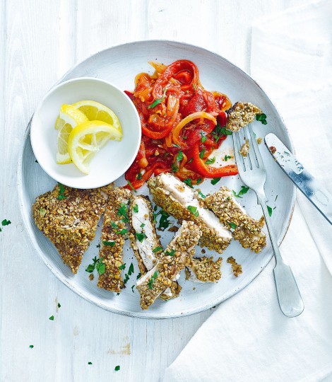Walnut Crusted Chicken with Peperonata
