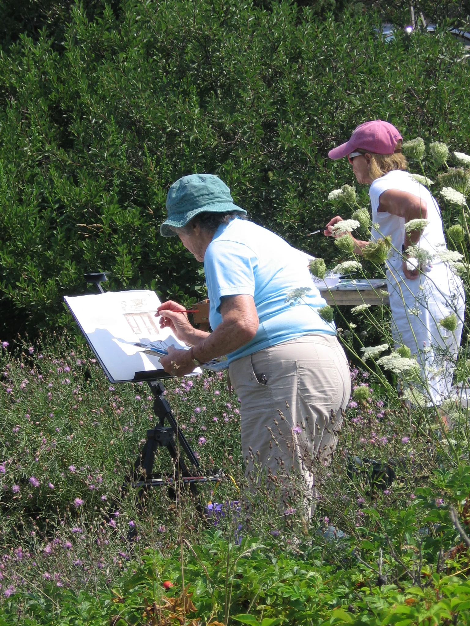 Painters in private gardens.