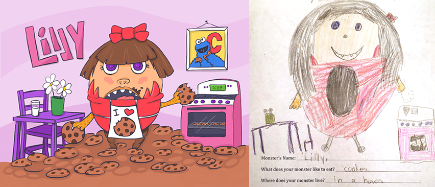 Monster baking and eating cookies