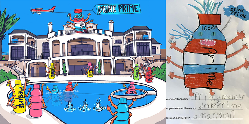 Prime monsters drinking Prime at a mansion pool party