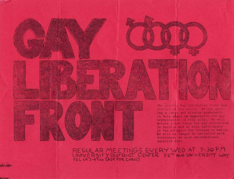    Gay Liberation Front flier, approximately 1970s Seattle, WA   