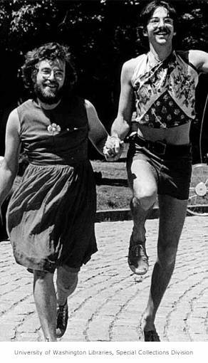    Revelers holding hands in celebration during Gay Pride week at the Seattle Center, Seattle, Washington, June 30, 1974   