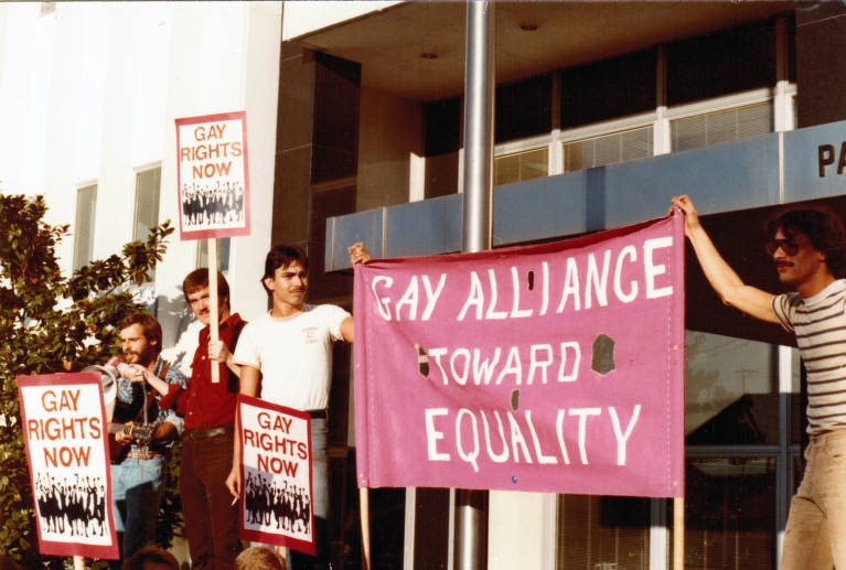    Gay Alliance Towards Equality (GATE) demonstrates to protest censorship by the Vancouver Sun. Vancouver BC 1979   