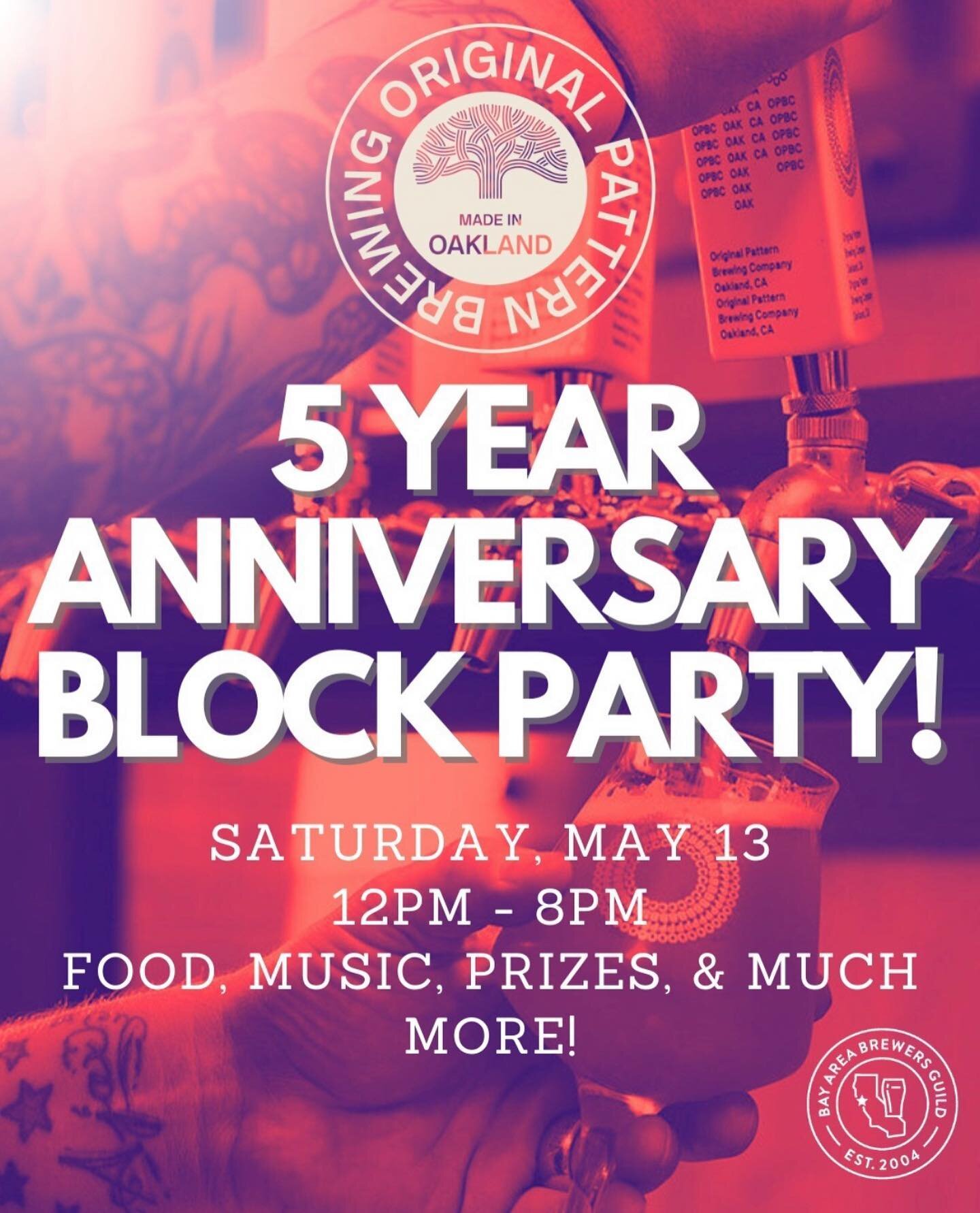 Tomorrow is Original Pattern&rsquo;s 5 Year Anniversary Block Party! 🍻

@OriginalPattern is celebrating 5 years of making brews in Jack London from 12-8PM! Enjoy special releases, yummy food, gorgeous weather, and a chance to win prizes at this Satu