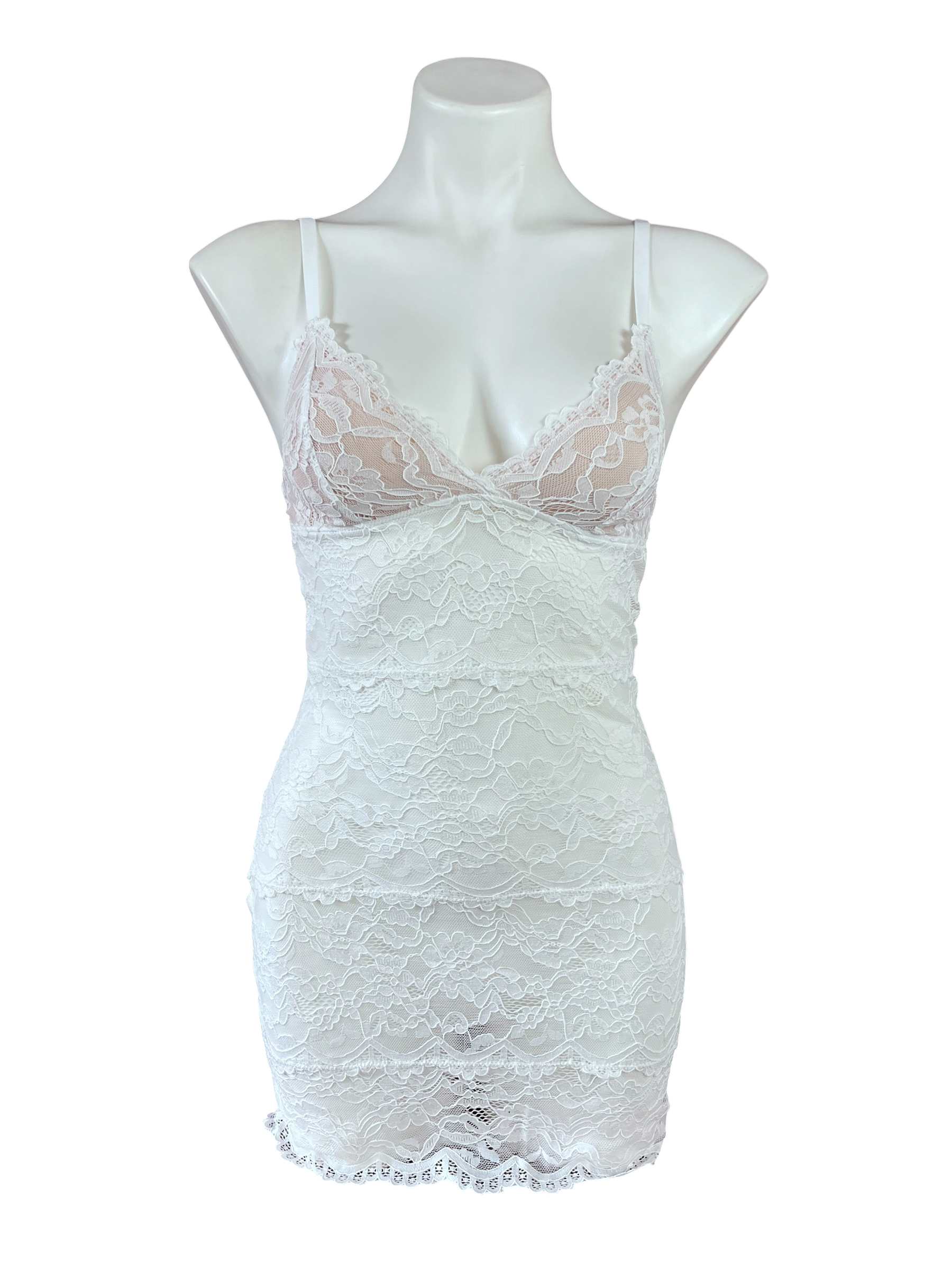 white lace mini slip dress White Lace Slip Dress with Ruffle Hem White / S