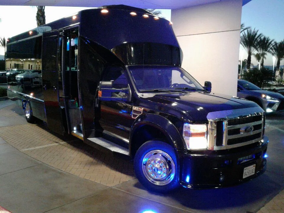 Exterior Limo Bus Photos of Party Bus Service in La Jolla for your Airport Transfers to La Jolla Village Information Center or La Jolla Caves with your Friends and other Kids