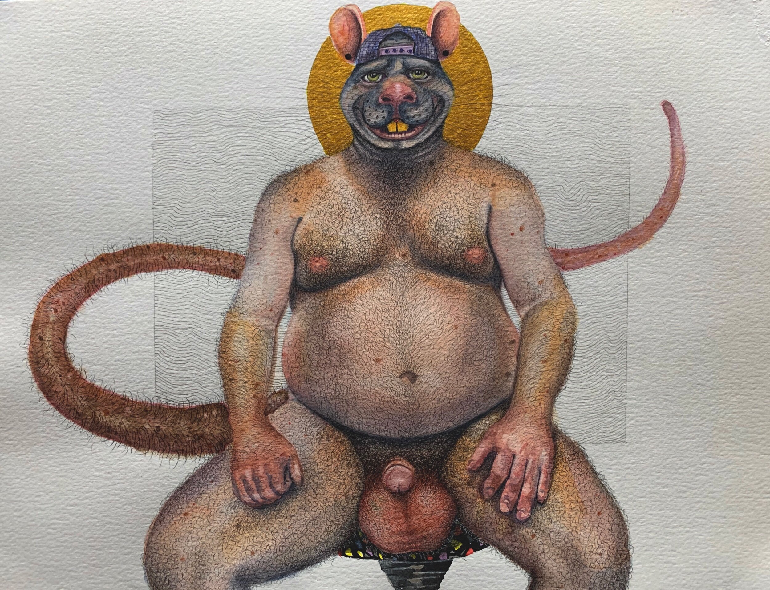 Self portrait wih head of rat 