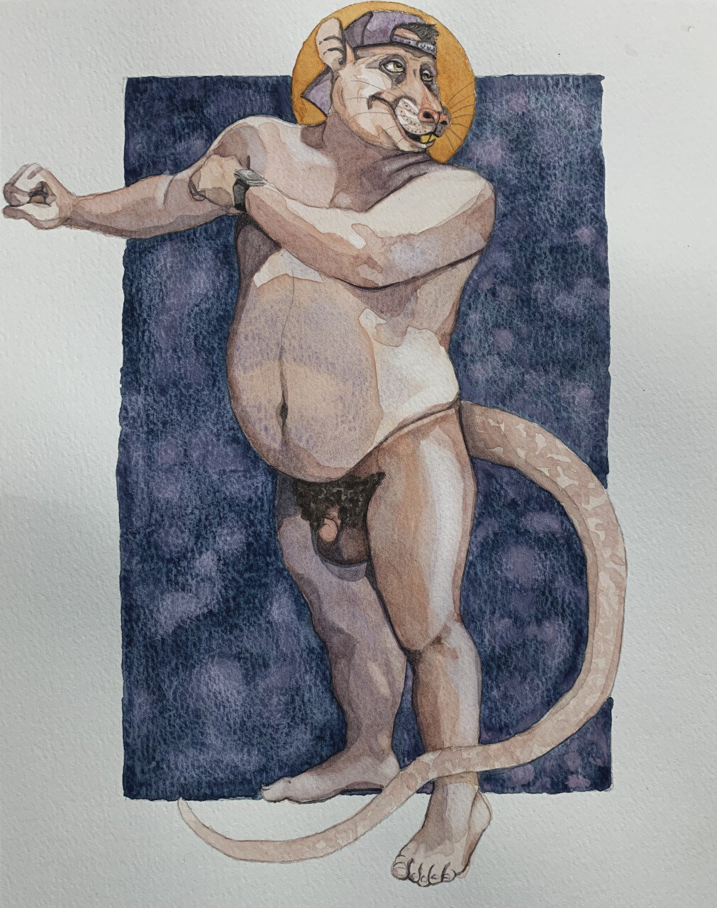 Self portrait as a rat, 2021, a practice in watercolor 