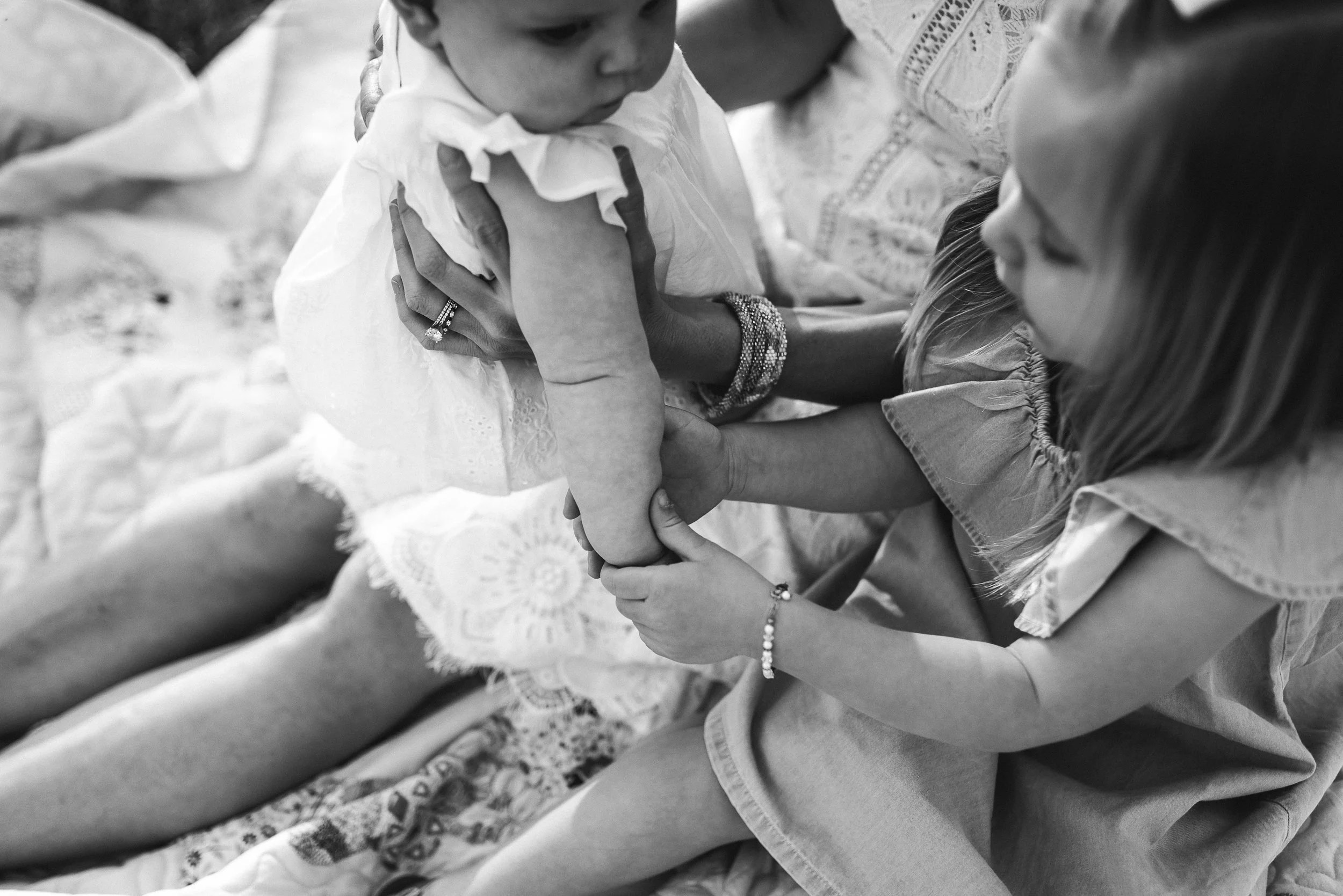 toddler holding baby's hand | St. Louis Baby photographer