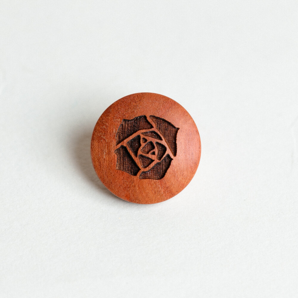 Wooden Ivorywood Hubbard Rose Laser Engraved Soft Release Button for Cameras, Threaded REG